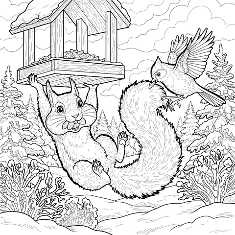 Squirrel and Bird in Winter