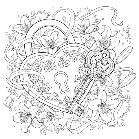 Heart - shaped Lock and Key Illustration