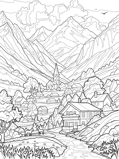 Beautiful Mountain Village Scene