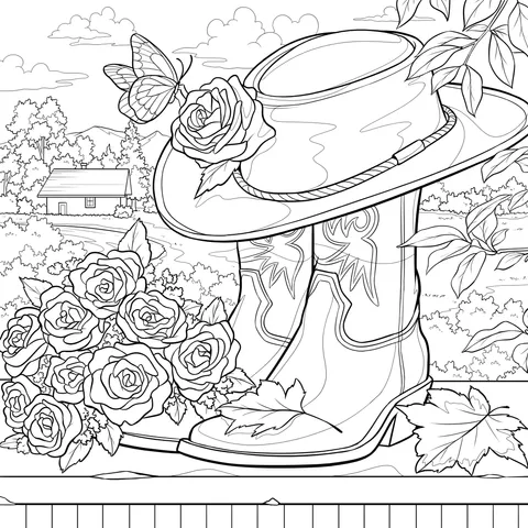 Rustic Hat, Boots and Flowers