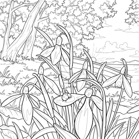 Spring Lakeside Flower Scene