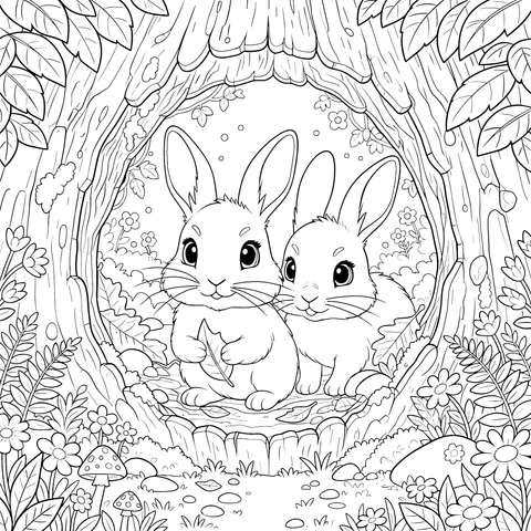 Cute Rabbits in a Tree - hole