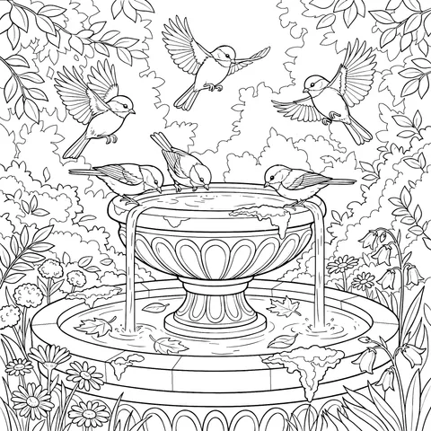 Fountain and Birds in the Garden