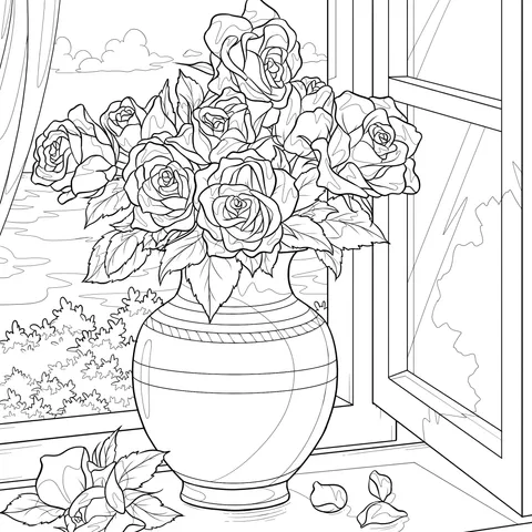 Yellow Roses in a Vase by the Window