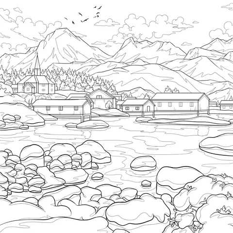 Beautiful Winter Village Scene