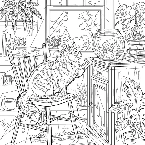 A Fun Moment Between a Cat and a Goldfish