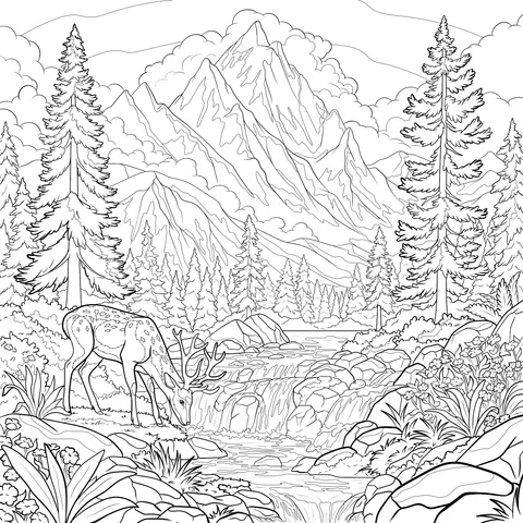 Beautiful Scenery of a Deer in the Mountains and Forests