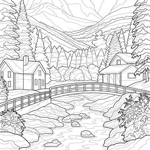 Beautiful Winter Scene of Mountain Cottages