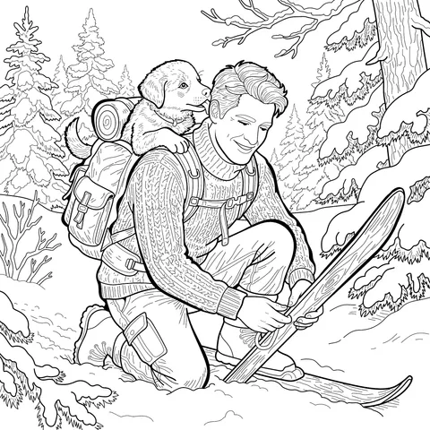 Skiing in Winter with a Cute Pet