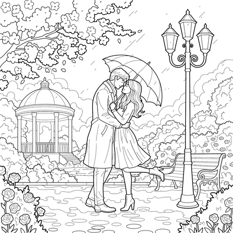 Romantic Couple in the Rain