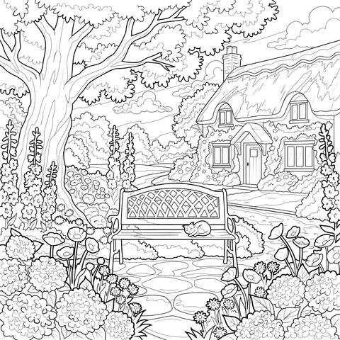 Bench in a Rural Garden Scene