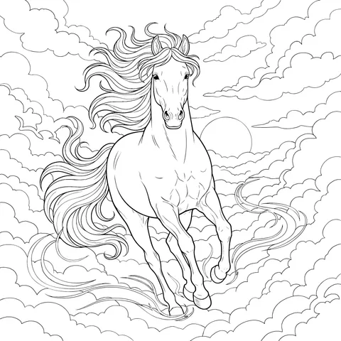 White Horse Galloping in the Clouds