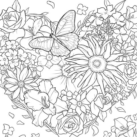 Heart - shaped Flowers and Butterfly