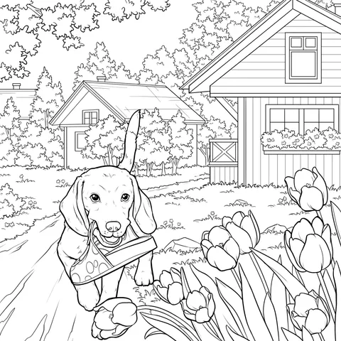 Cute Dog Returning Home in Spring