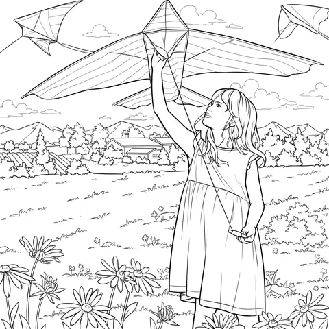 Girl Flying a Kite