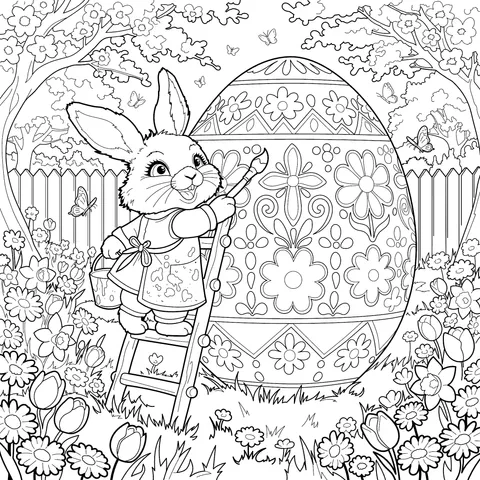 Easter Bunny Painting an Egg