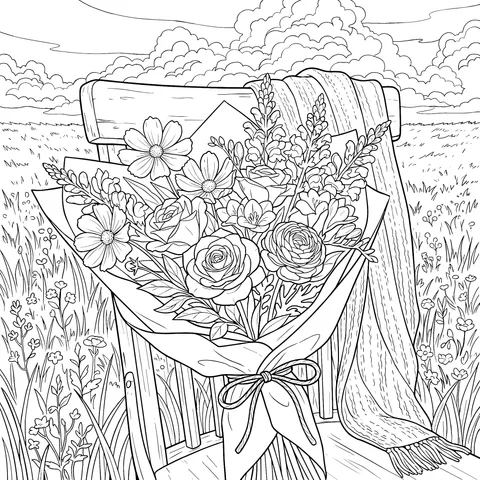 Colorful Bouquet on a Rustic Chair