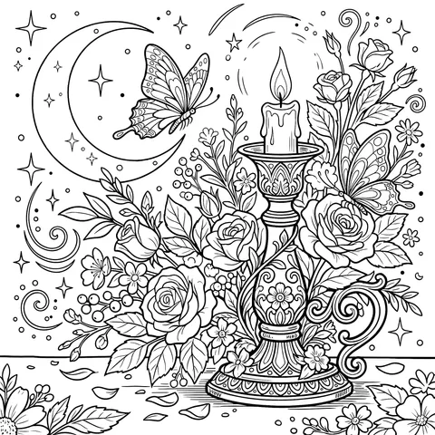 Candle - flower Scene under Moonlit Night