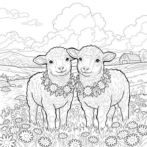 Two Lambs in the Countryside