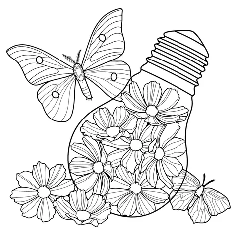 Flowers and Butterflies in a Light - bulb