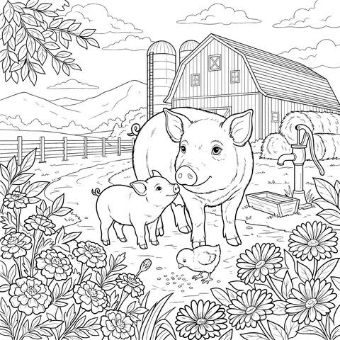 Warm Farm Animal Scene