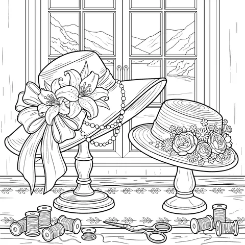 Exquisite Women's Hats by the Window