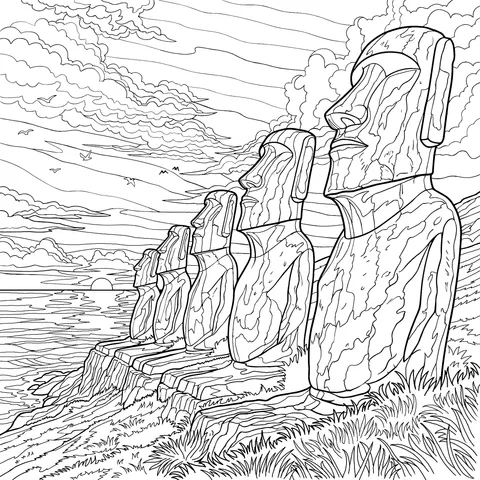 Scenic View of Easter Island Statues