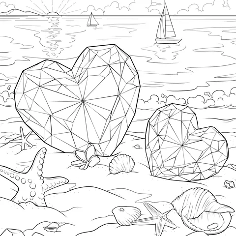 Heart - shaped Gems on the Beach