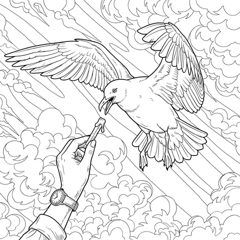 The Moment of Feeding a Seagull