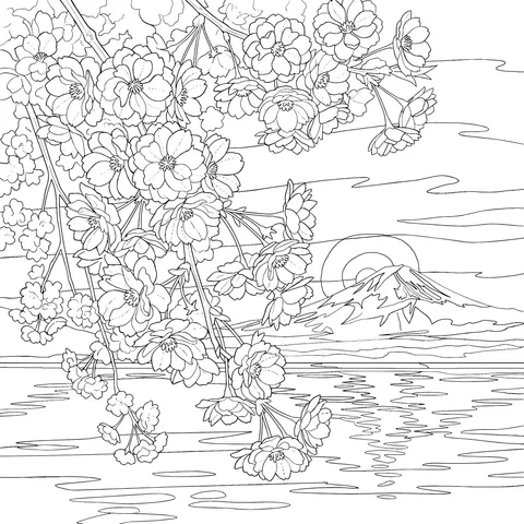 Beautiful Scene of Cherry - blossoms and Mount Fuji