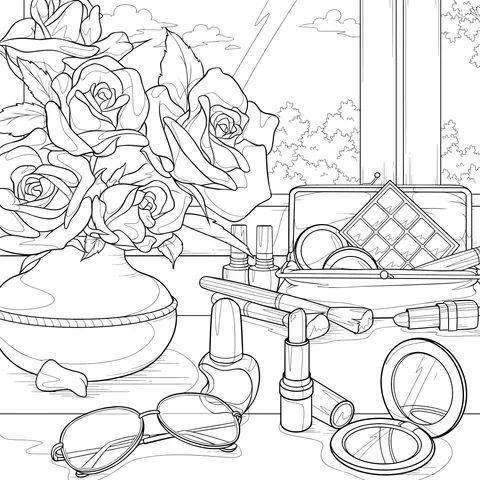 Beauty Products and Flowers by the Window
