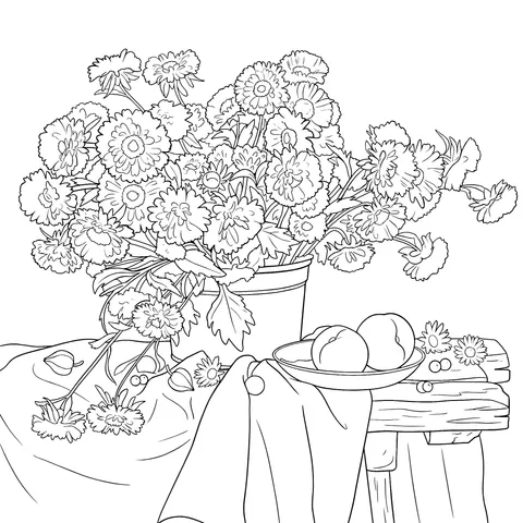 Flowers and Fresh Fruits Still - life