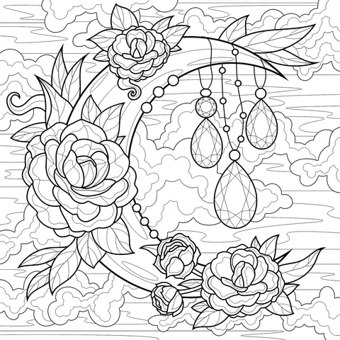 Dreamy Crescent Moon and Roses