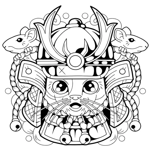 Samurai - style Cat Illustration