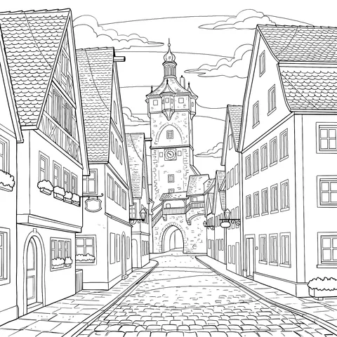 Charming European Town Street Scene