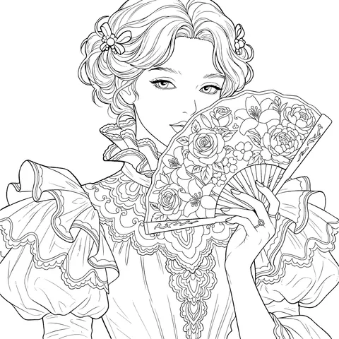 Vintage - style Girl Holding a Fan