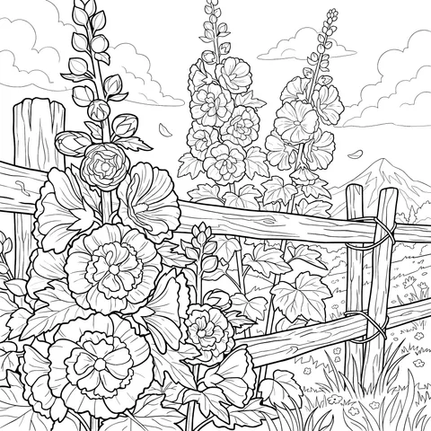 Hibiscus Flowers and Wooden Fence Scene