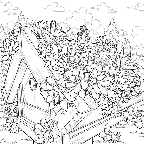 Birdhouse with Flower - filled Roof