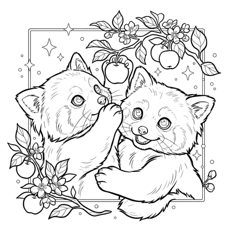 Red Pandas Picking Apples