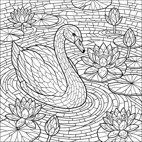 Swan and Water - lilies in the Pond