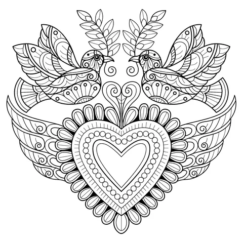Two Doves and Heart Pattern