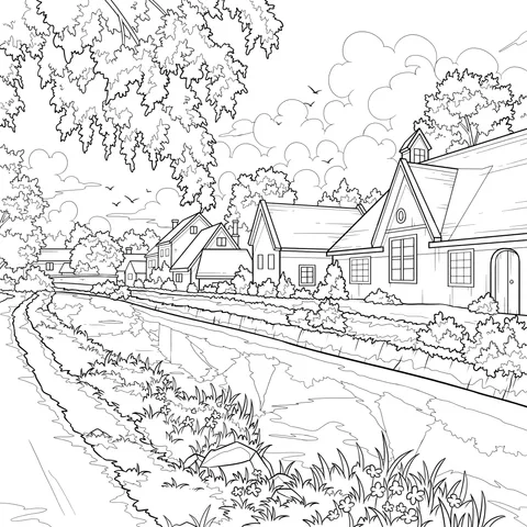 Riverside Town Scenery