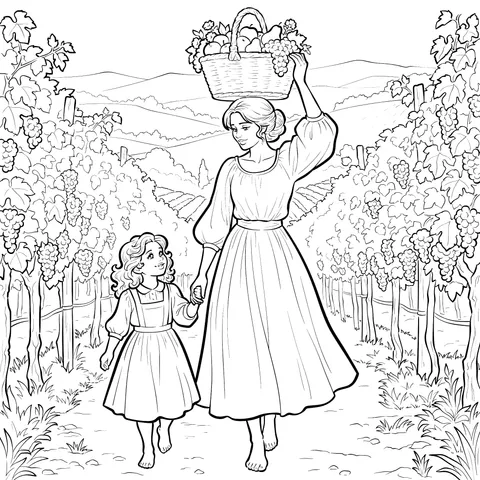 Mother - daughter Stroll in the Countryside