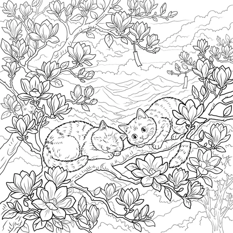 Cats on Magnolia Branches