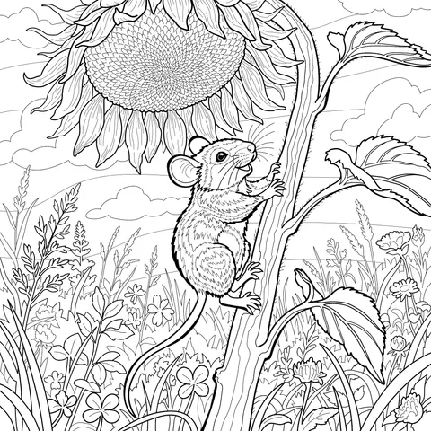 Little Mouse beside the Sunflower