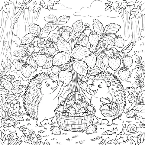 Hedgehogs Picking Strawberries