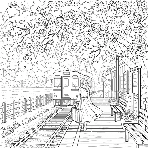 Traveler at the Cherry - blossom Station