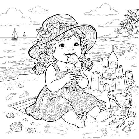 Little Girl Eating Ice - Cream on the Beach