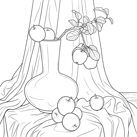 Still - life Vase and Green Apples