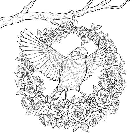 Bird on a Flower Wreath